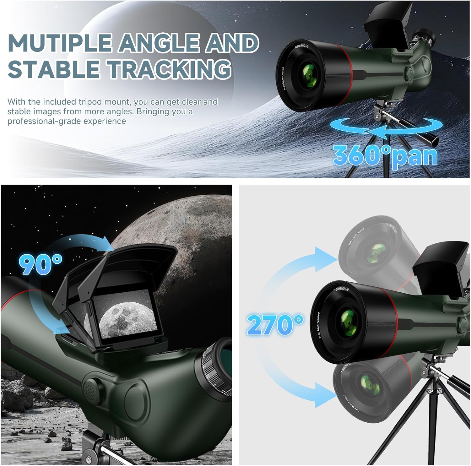 Smart Telescope  Professional Refractor Auto-focus Portable Digital Electronic Telescopes with 4K Astrophotography Camera  Internal And Externat Dual Screens Spotter for Adults and Beginners Astronomy