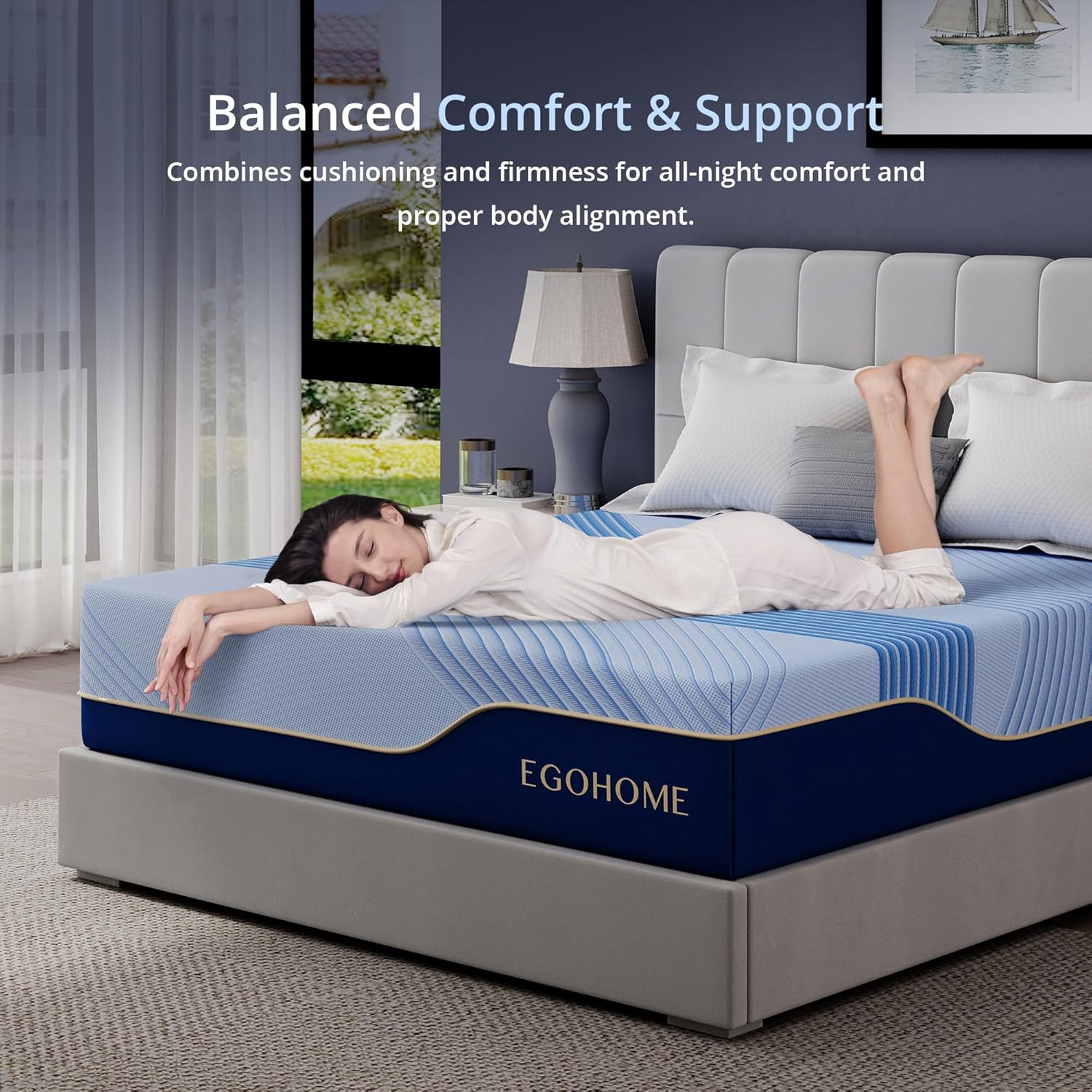EGOHOME 12 Inch Queen Hybrid Mattress in a Box, Copper Gel Memory Foam for Cool Sleep, Fiberglass-Free, Pressure Relieving, Medium Firm, CertiPUR-US Certified, 80''L x 60''W
