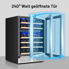 AAOBOSI 24 Inch Wine Cooler,46 Bottle -Dual Zone Built-in or Freestanding with Blue LED Light and Adjustable Shelves for Home,Kitchen or Office.