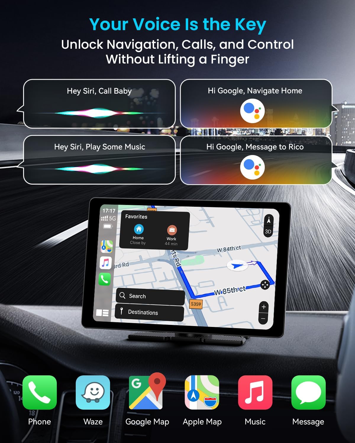 11" Extra Large Wireless Apple CarPlay Screen for Car – Ultra-Slim 0.16 Inch Touchscreen Car Stereo with Android Auto  4K Dash Cam  1080p Backup Camera  GPS  Mirror Link  Voice Control