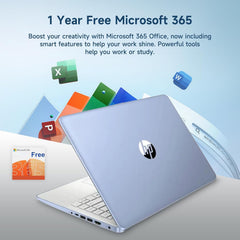 HP 14 Student-Laptop Back to School  Quad-Core Processor (Up to 3.6GHz) 8GB RAM 192GB Storage(128GB UFS + 64GB SD Card) Laptops for Student with 1-Year Office 365 Copilot AI Win11  Sky Blue