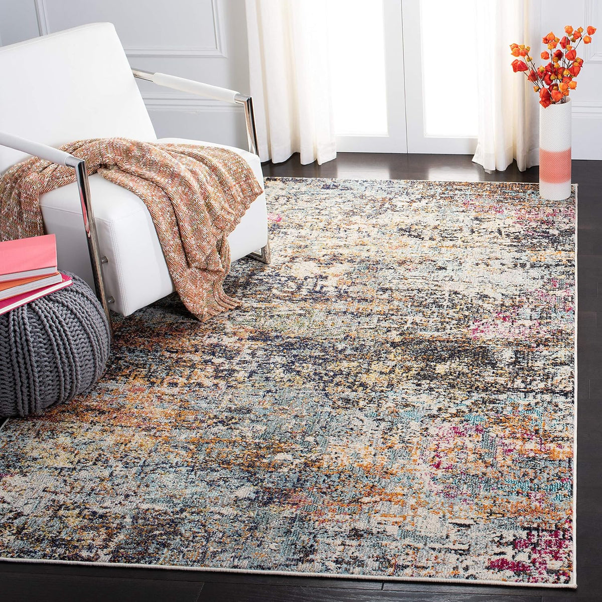 SAFAVIEH Madison Collection Area Rug - 12' Square, Black & Gold, Modern Abstract Design, Non-Shedding & Easy Care, Ideal for High Traffic Areas in Living Room, Bedroom (MAD460Z)