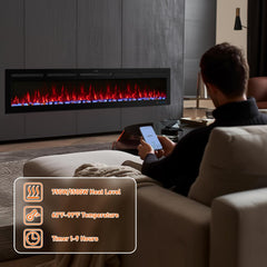 60" Smart WiFi Electric Fireplace Insert, 13 Flame & Fuel Bed with Automatic Cycle, Fireplace Heater with APP Control & Thermostat, Timer, Recessed and Wall Mounted