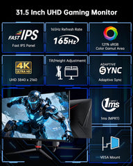 KTC 32 Inch 4K Gaming Monitor  165Hz UHD (3840x2160P) Fast IPS Screen  1ms (MPRT)  Adaptive Sync  3000:1 Contrast 121% sRGB HDMI 2.1 Display Port 1.4  Tilt/Height Adjustment  VESA Mount  H32P22P