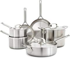 GreenPan x Bobby Flay 10 Piece Stainless Steel Cookware Set, Tri-Ply Multiclad Pots & Pans, Professional Grade, Oven & Broiler Safe to 600°F, Dishwasher Safe, Durable, Induction Compatible, Silver