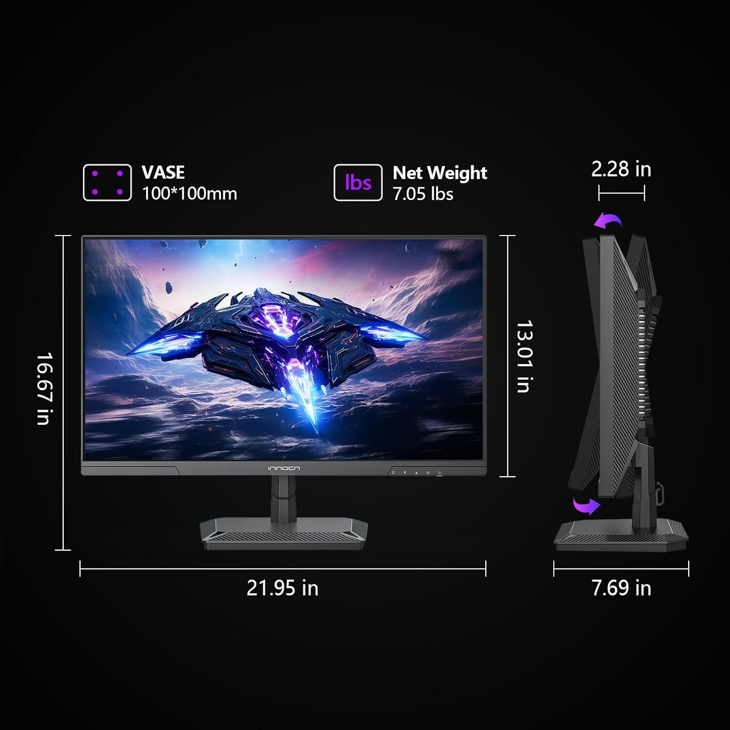 INNOCN 24.5 Inch Gaming Monitor 1440P 240Hz QHD 2K PC Desktop Gaming Screen Fast IPS HDMI 2.1 Display  DisplayPort  Built-in Speaker  25G2S