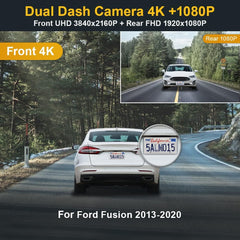 Fitcamx Front 4K and Rear 1080P Dash Cam Suitable for Ford Fusion 2013-2020 Sport S SEL Titanium Platinum SE Hybrid  Integrated OEM Look  Dual Loop Recording WiFi  G-Sensor  Easy to Set  128GB Card
