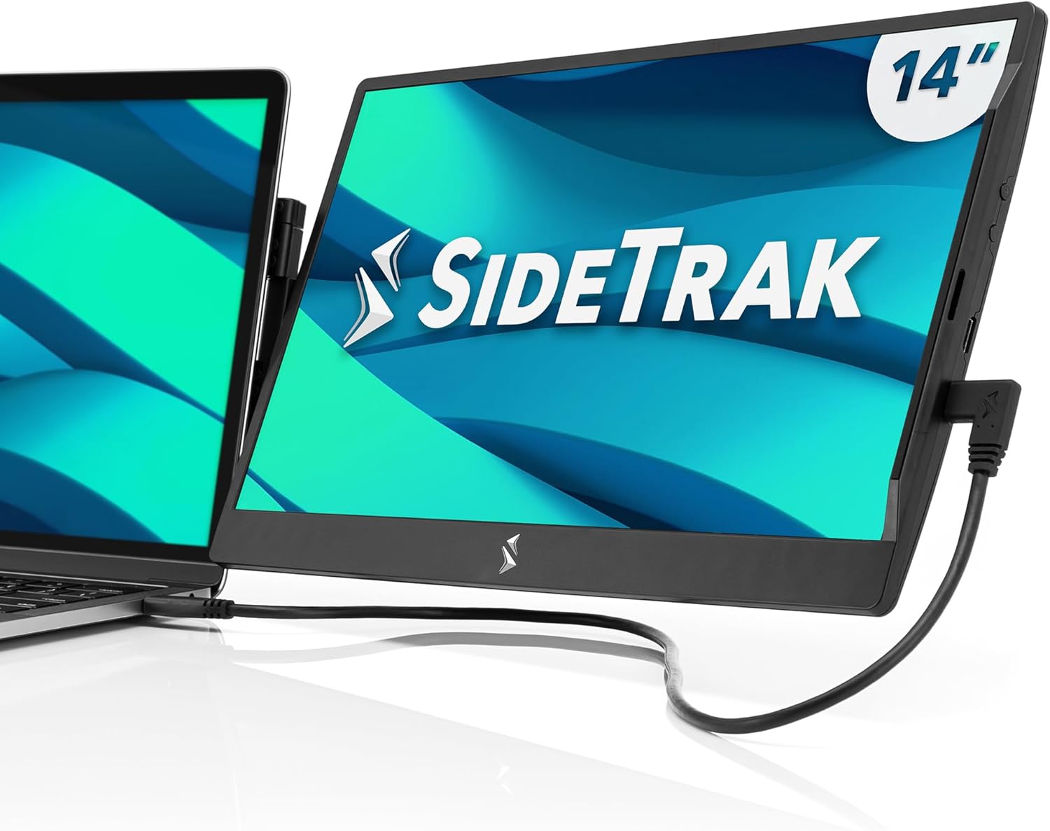 SideTrak Swivel 14" Attachable Portable Monitor Extender  FHD TFT Laptop Dual Screen with Kickstand + Unique Swivel Hinge  Compatible with Mac  PC  Chrome  Powered by USB/Mini HDMI Port (Black)