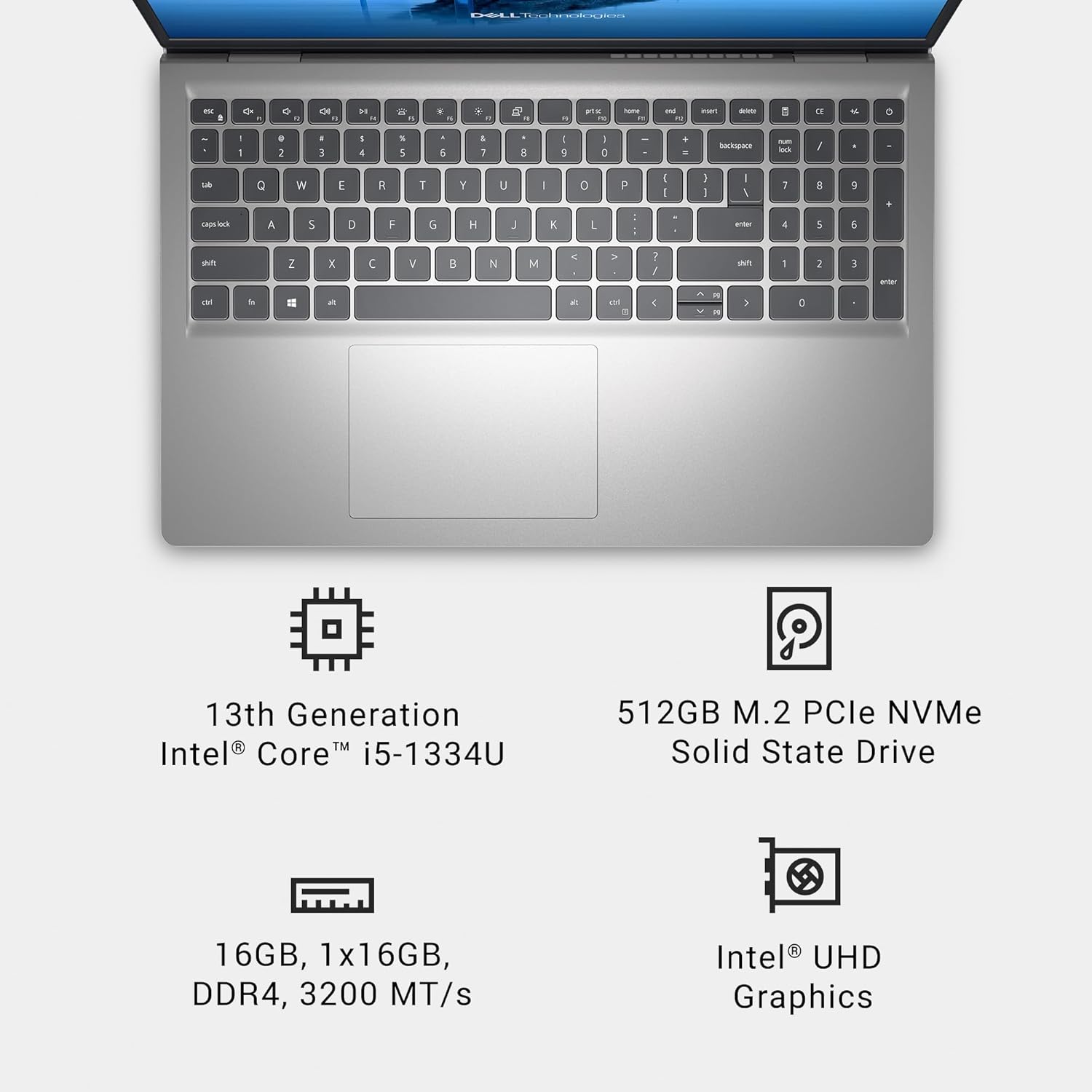 Dell 15 Laptop DC15250-15.6-inch FHD (1920x1080) 120Hz Display  Intel Core i5-1334U Processor  16GB DDR4 RAM  512GB SSD  Intel UHD Graphics  Windows 11 Home  Onsite Service - Platinum Silver