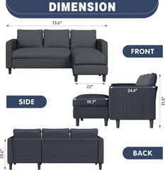 Shintenchi Modern Upholstered Sectional Sofa, L-Shaped Couch with Reversible Chaise for Living Room, New Corduroy Fabric