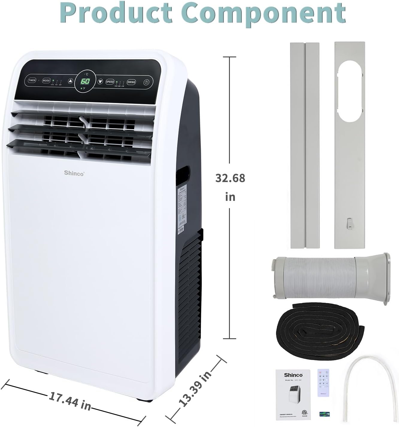 Shinco 12,000 BTU Portable Air Conditioner, Portable AC Unit with Built-in Cool, Dehumidifier&Fan Modes for Room up to 450 sq.ft, with Remote Control, 24 Hour Timer, Installation Kit