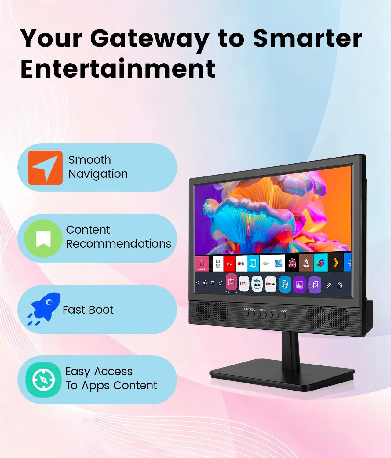 Feihe 14 Inch Small Smart TV  HD LED Flat Screen Smart TV with ATSC Tuner/HDMI/USB/AV for Kitchen  RV  Camper  Bedroom or Travel Use