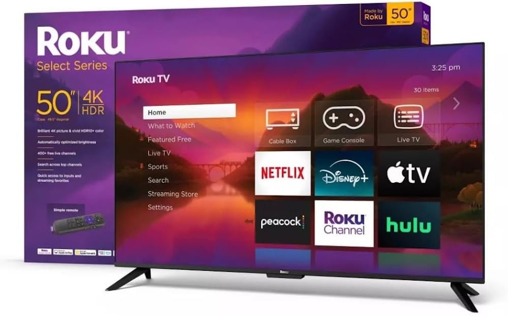 Roku 50" Select Series 4K HDR Smart TV TV Remote  60Hz  HLG  HDR10+  Google Assistant & Amazon Alexa Compatible - 50R4C4 (Renewed)