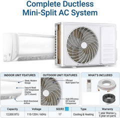 Vtronix Classic America 12000 BTU Smart Mini Split AC/Heat Pump, 19 SEER2 Inverter Ductless Wall Mount, 110/120V, Quiet 29dB, WiFi/Alexa, Pre-Charged, 16ft Line Set Kit, Up to 550 Sq Ft