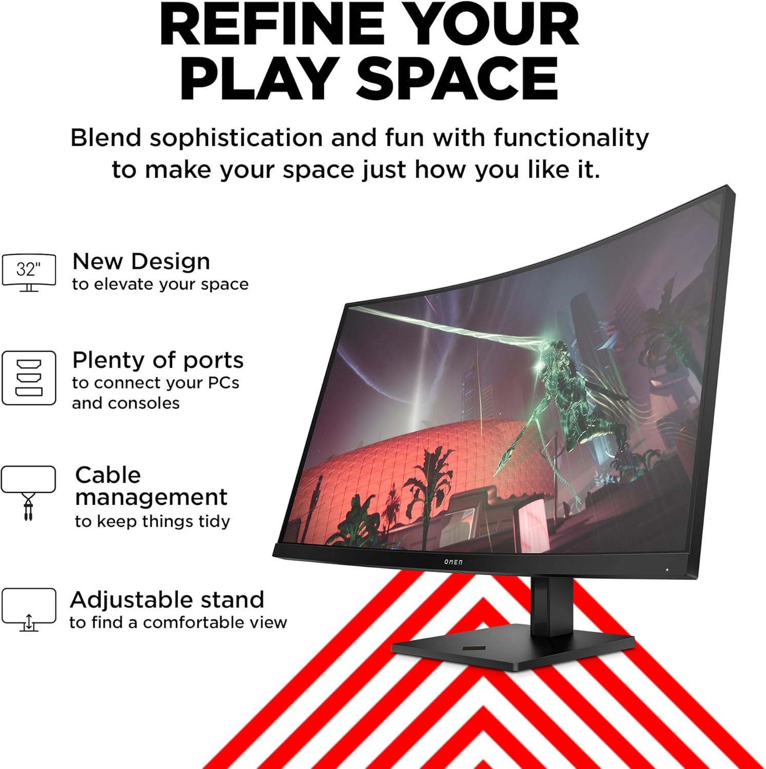HP OMEN 32c QHD 165Hz Curved Gaming Monitor  QHD Display (2560 x 1440)  VA Panel  99% sRGB  90% DCI-P3  16:9  AMD FreeSync Premium Technology  32c (2023)
