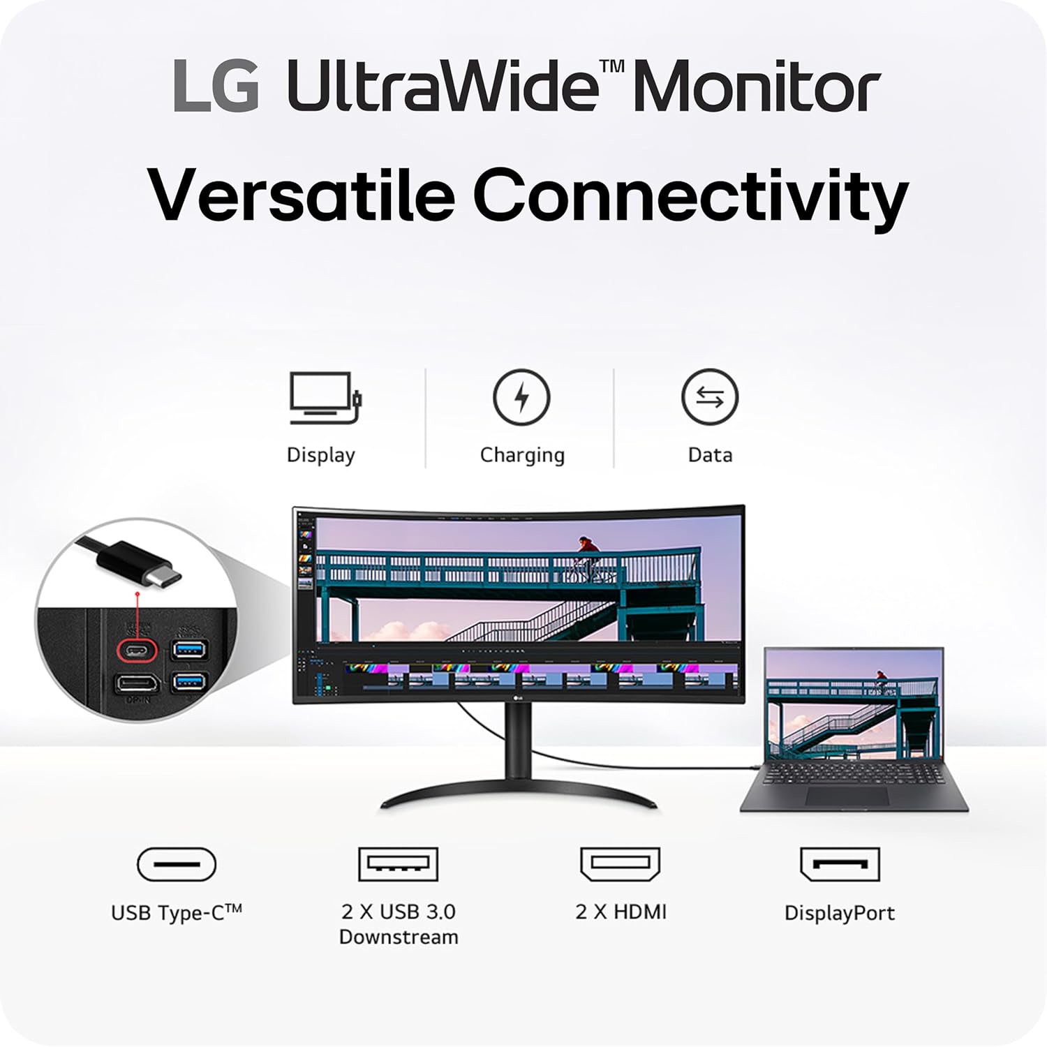 LG 34WR55QK-B 34-inch UltraWide WQHD (3440 x 1440) Curved Computer Monitor  100Hz  5ms  HDR10  Reader Mode  HDMI  DisplayPort  USB Type-C  Tilt/Height Adjustable Stand  Black