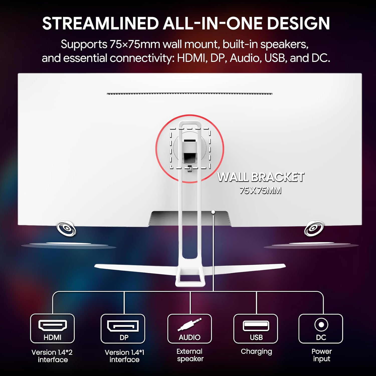 CRUA 34'' Ultrawide Gaming Monitor 120HZ  21:9 WFHD 2560X1080 IPS Panel Computer Monitors with Built-in Speakers  Support AMD FreeSync  120% sRGB  DP1.4 & HDMI1.4  Wall Mountable Installs-White