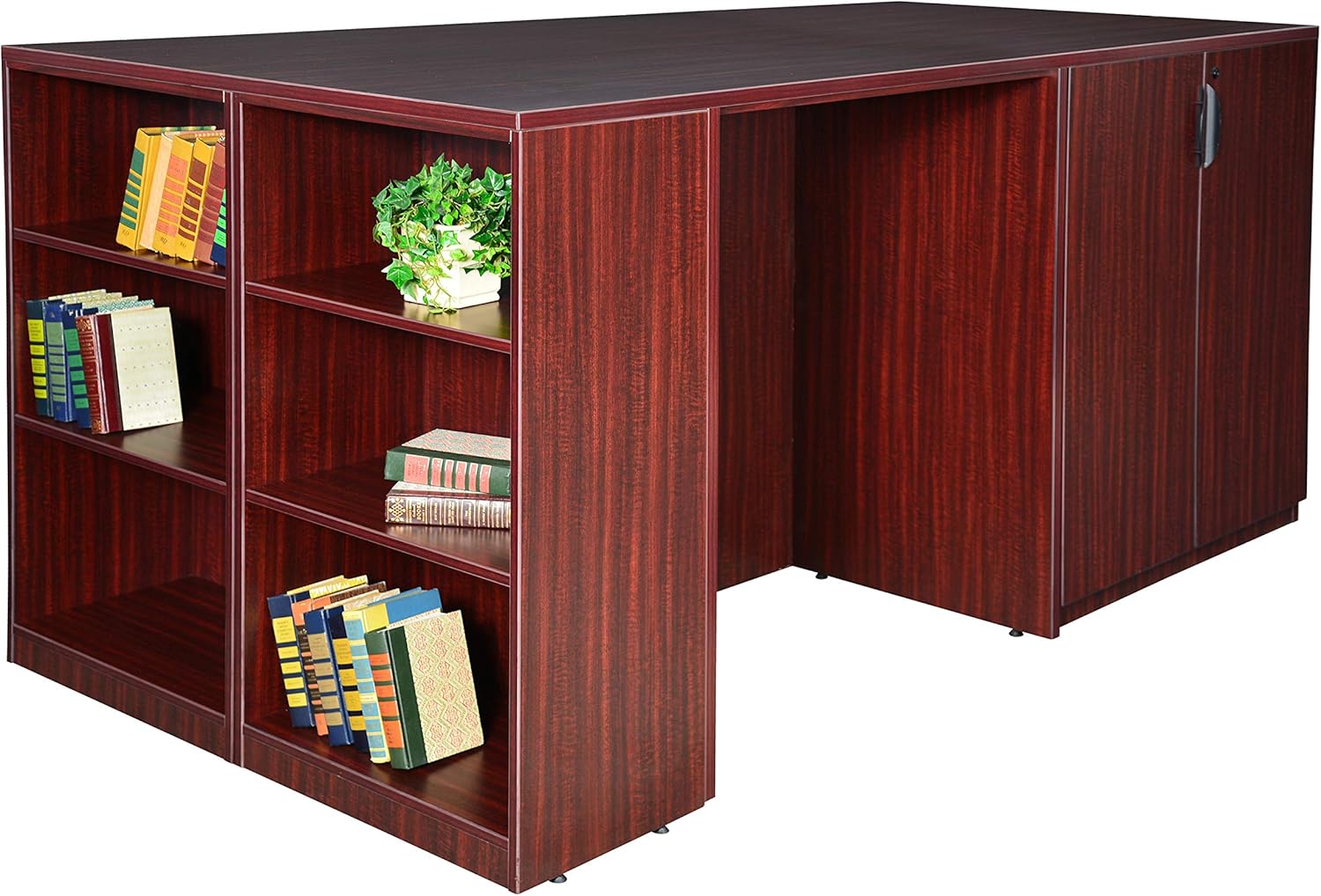 Regency Legacy Stand Up 2 Storage Cabinet/ 2 Desk Quad with Bookcase End- Mahogany