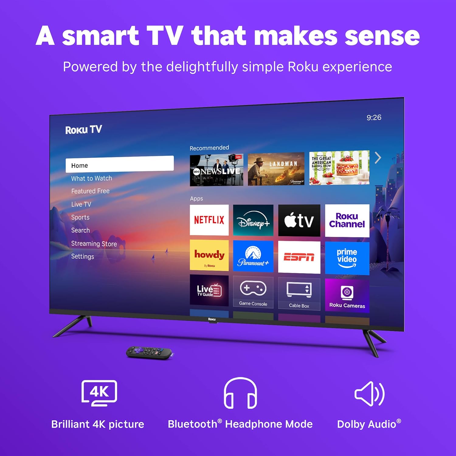 Roku Smart TV – 55-Inch Select Series  4K HDR TV – Roku TV with Enhanced Voice Remote – Flat Screen LED Television with Wi-Fi for Streaming Live Local News  Sports  Family Entertainment