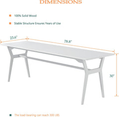 Solid Wood Study Desk - 78.8" Double Long Computer Table for Home Office, 2-Person PC Workstation, White