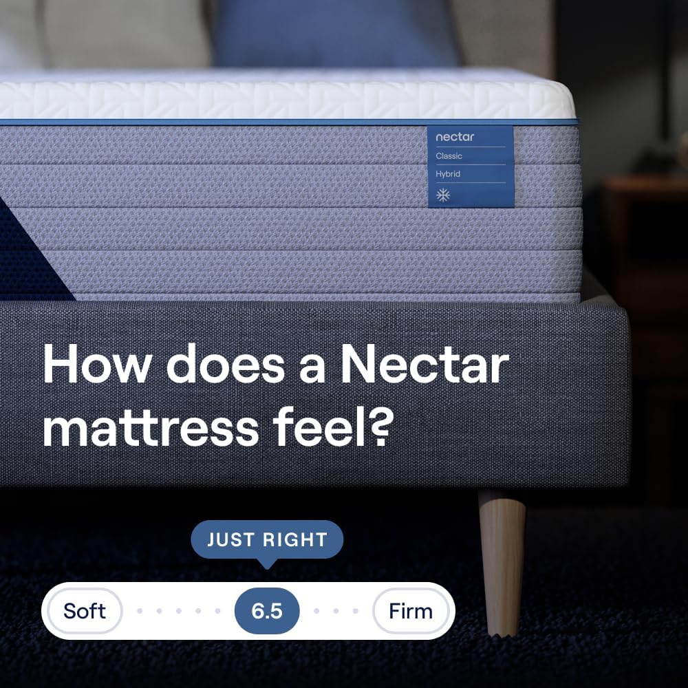 Nectar Full Adjustable Base & 12” Hybrid Mattress (New Version) - Head & Foot Incline - Medium Firm Memory Foam & Coils - Cooling Top Layer - 3 Massage Settings - 365-Night Trial & Forever Warranty