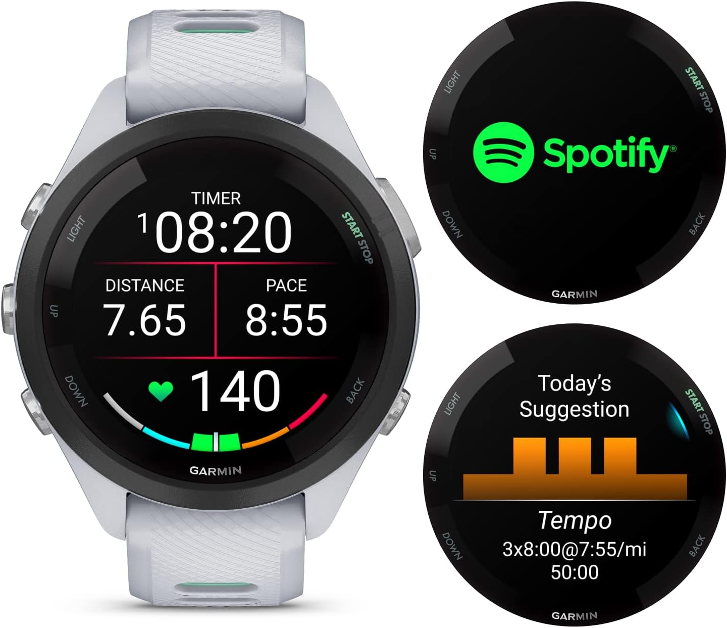 Wearable4U Garmin Forerunner 265S Music GPS Running 42 mm Smartwatch  Whitestone with AMOLED 1.1in Touchscreen Display Black Earbuds Bundle