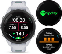 Wearable4U Garmin Forerunner 265S Music GPS Running 42 mm Smartwatch  Whitestone with AMOLED 1.1in Touchscreen Display Black Earbuds Bundle