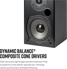Polk Audio T15 Home Theater and Stereo Bookshelf Speakers – Deep Bass Response  Dolby and DTS Surround  Wall-Mountable  Pair  Black
