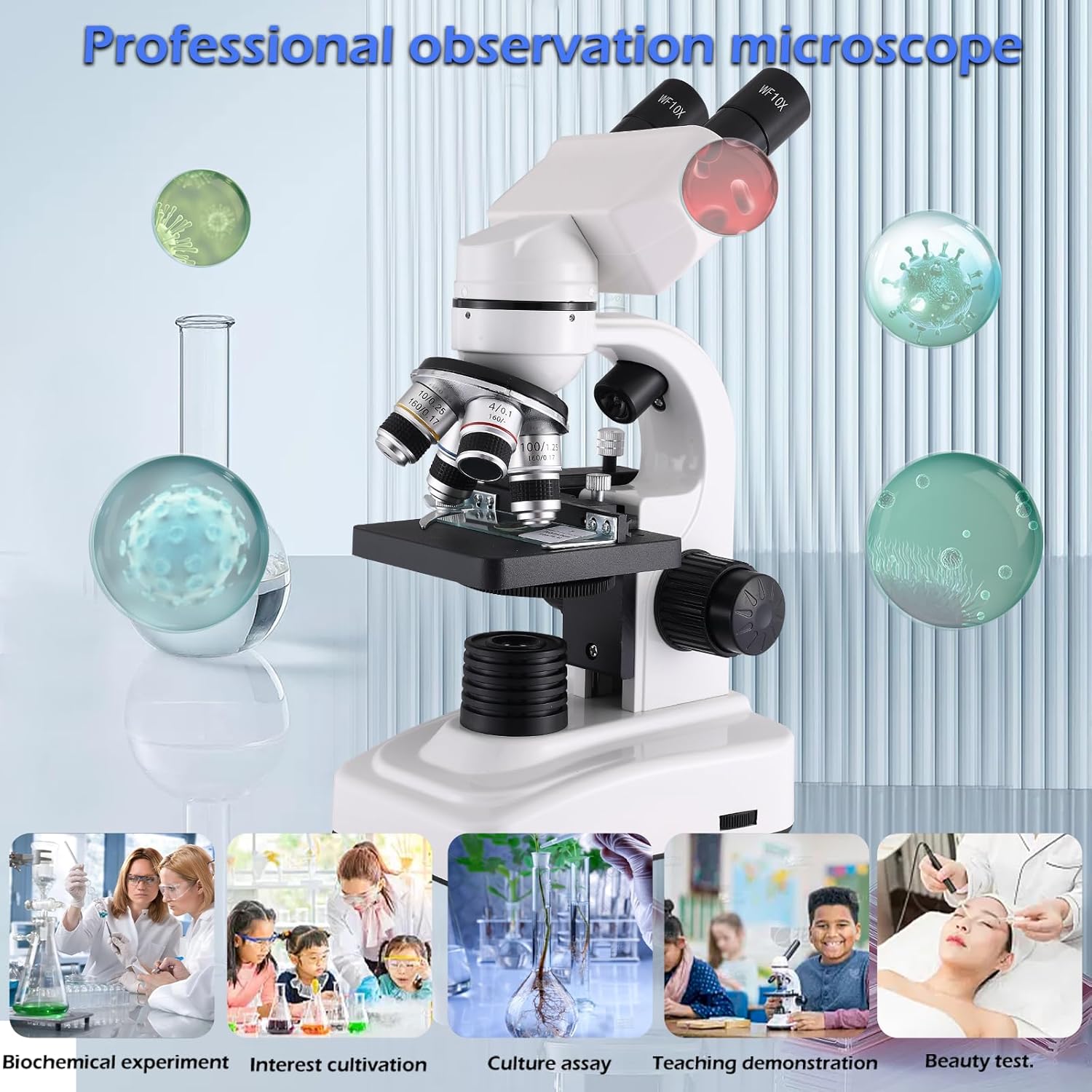 Compound Microscope，40X-2500X ，WF10x and WF25x eyepieces  Dual LED Lighting and Two-Layer Mechanical Stage，Microscope for Adults…