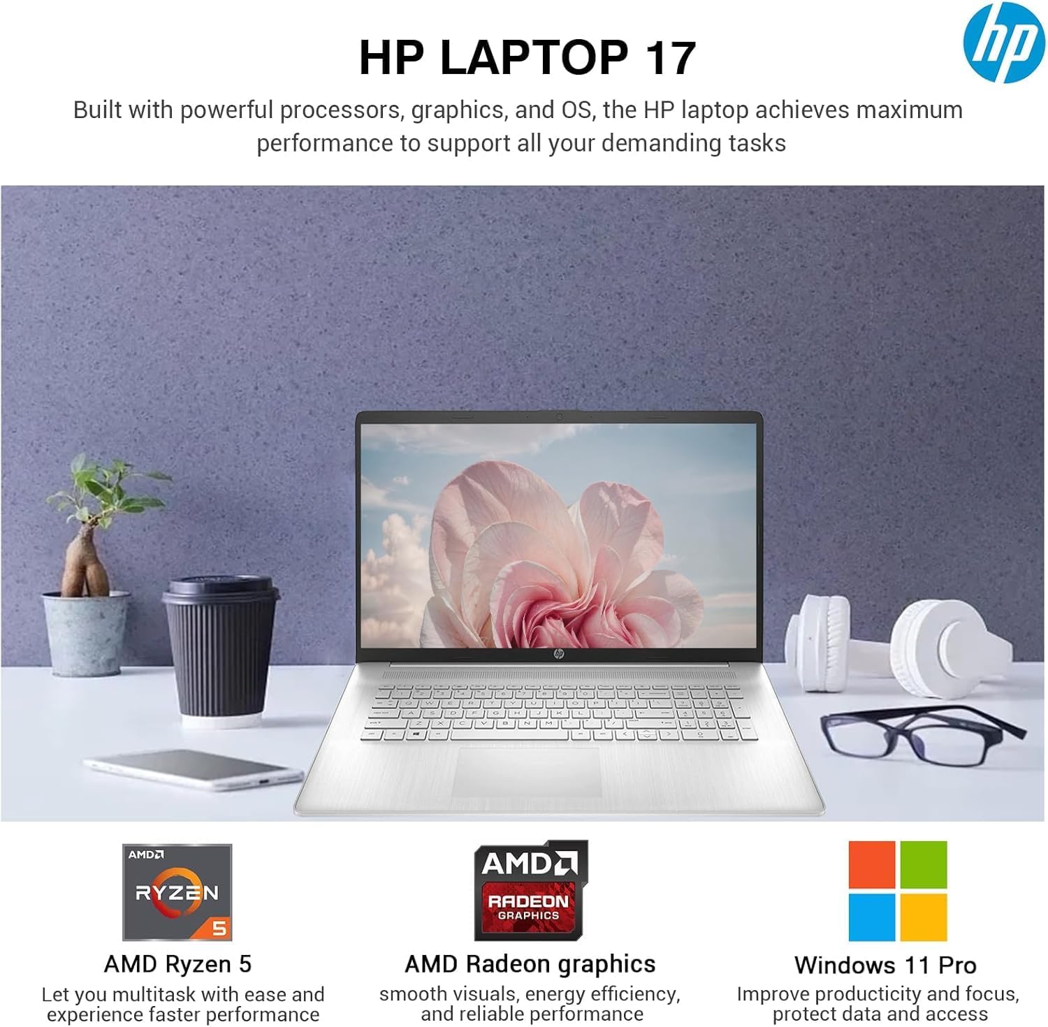 HP 17 Laptop Essential Computer  17.3 IPS FHD Business PC  6-Core AMD Ryzen 5  32GB RAM  1.5TB Storage (1TB SSD + 500GB Ext)  Windows 11 Pro Copilot AI Lifetime Office  HubxcelAccesory  Number Pad