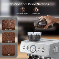 (2026 Upgrade) Espresso Machine with Grinder, Expresso Coffee Machines with Built-in Anti-Clog Coffee Grinder/Milk Steam Wand/Frother, Expresso Machines for Home Perfect Cappuccino & Latte-Silver