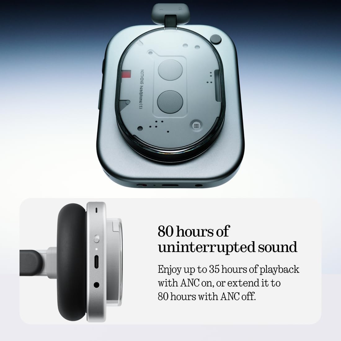 Nothing Headphone (1) Hybrid Active Noise Cancelling Headphones  Wireless Over-Ear Headphones with 6 Mics  80Hrs Playtime  Hi-Res Audio  KEF-Tuned  Spatial Sound  Comfort Fit & Fast Charging White