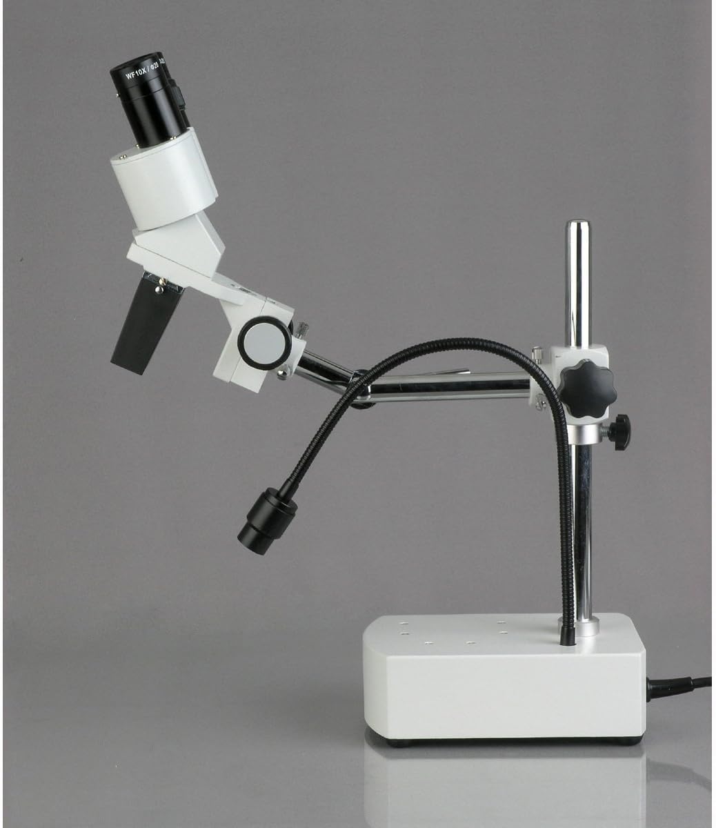 AmScope SE400-X 5X-10X Binocular Boom Arm Stereo Microscope with LED Gooseneck Light