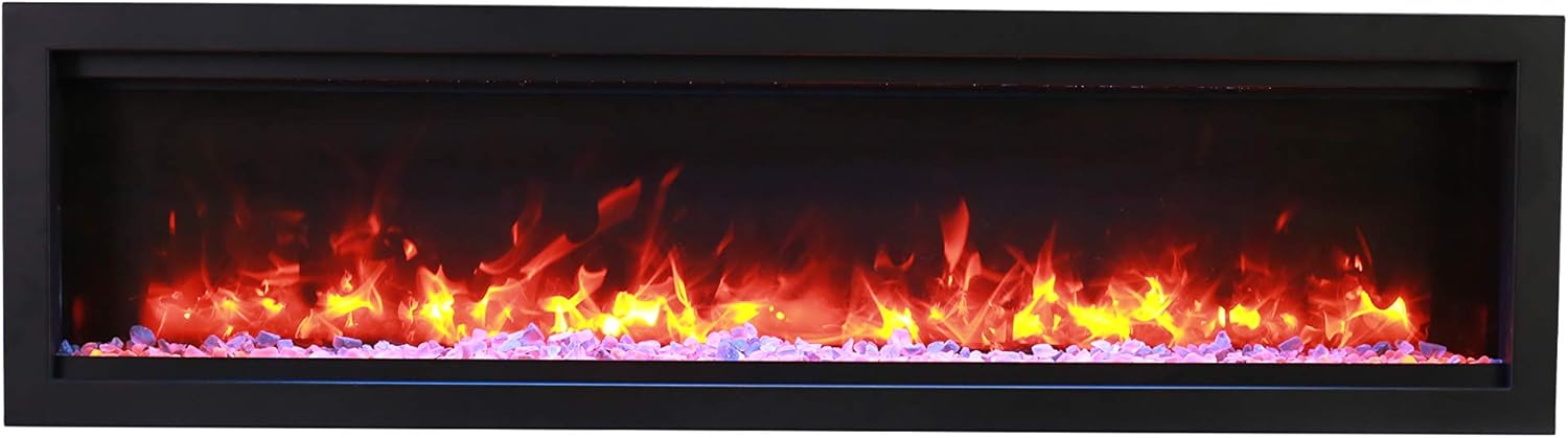Amantii SYM-88-BESPOKE Symmetry Series Bespoke 88-Inch Built-in Electric Fireplace with Remote  Media  Black Steel Surround