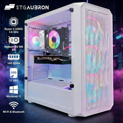 STGAubron Gaming PC Desktop Computer  AMD Ryzen 3 3200G 3.6 GHz  Radeon RX 580 8G  16G DDR4  1T SSD  WiFi 6  BT 5.0  RGB Fan x 4  Windows 11 Home