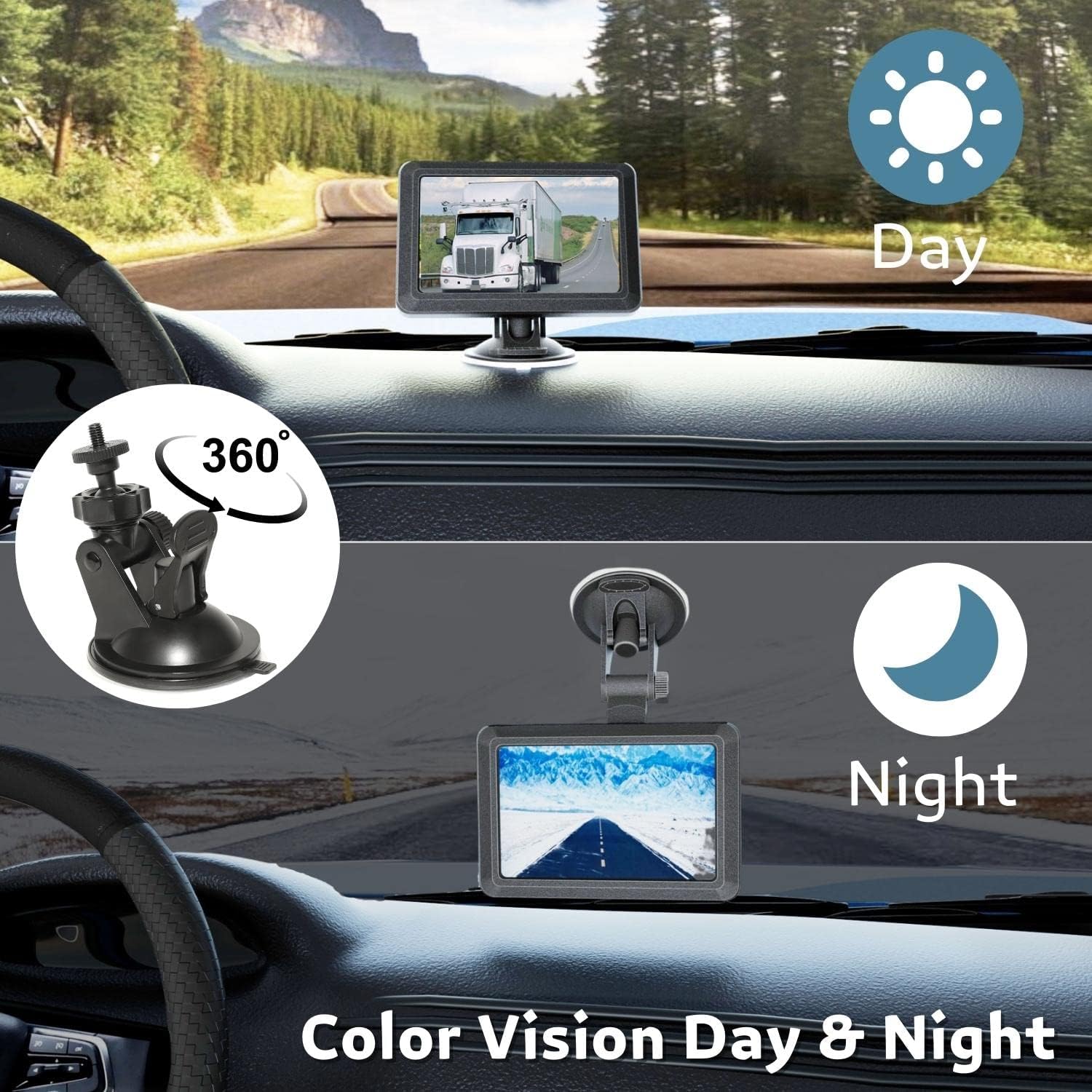 3x Wireless WiFi Magnetic Backup Cameras 1080P HD 5" Dual Monitor Battery Powered No Wiring Rear View Reverse Monitoring Camera Portable Kit for Car Truck Pickup RV Camper 5th Wheel Boat Horse Trailer