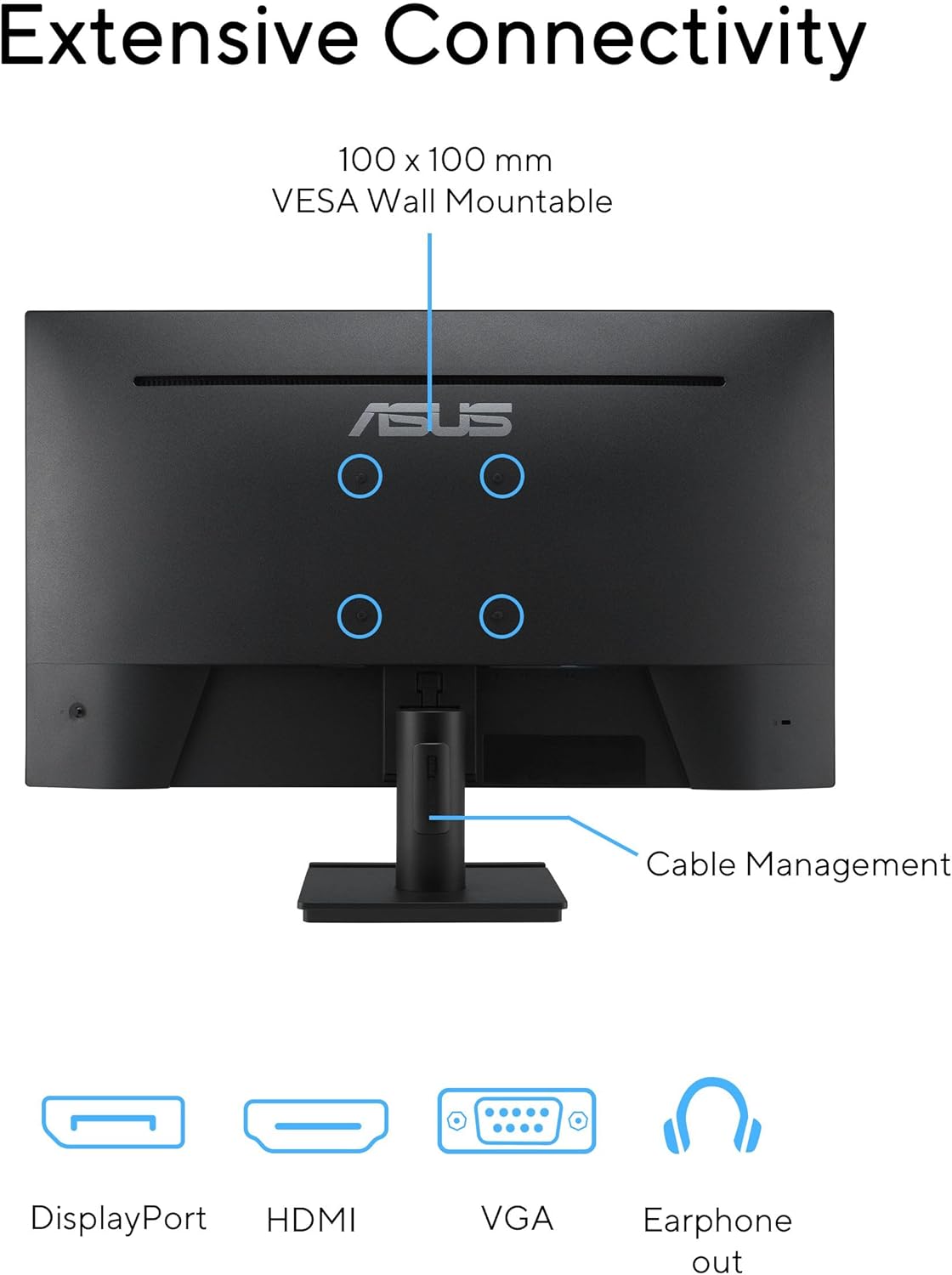 ASUS 27” 1440P Eye Care Monitor (VA27AQ) - IPS  QHD (2560 x 1440)  99% sRGB  Frameless  HDMI  DisplayPort  VGA  1ms  Speakers Low Blue Light  Flicker Free  VESA Wall Mountable  3 yr Warranty