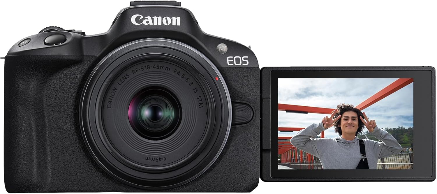 Canon EOS R50 Mirrorless Camera RF-S18-45mm F4.5-6.3 is STM Lens Kit  24.2 Megapixel CMOS (APS-C) Sensor  4K Video  Hybrid Camera  Photo and Video  Vlogging  Content Creator  RF Mount  Black