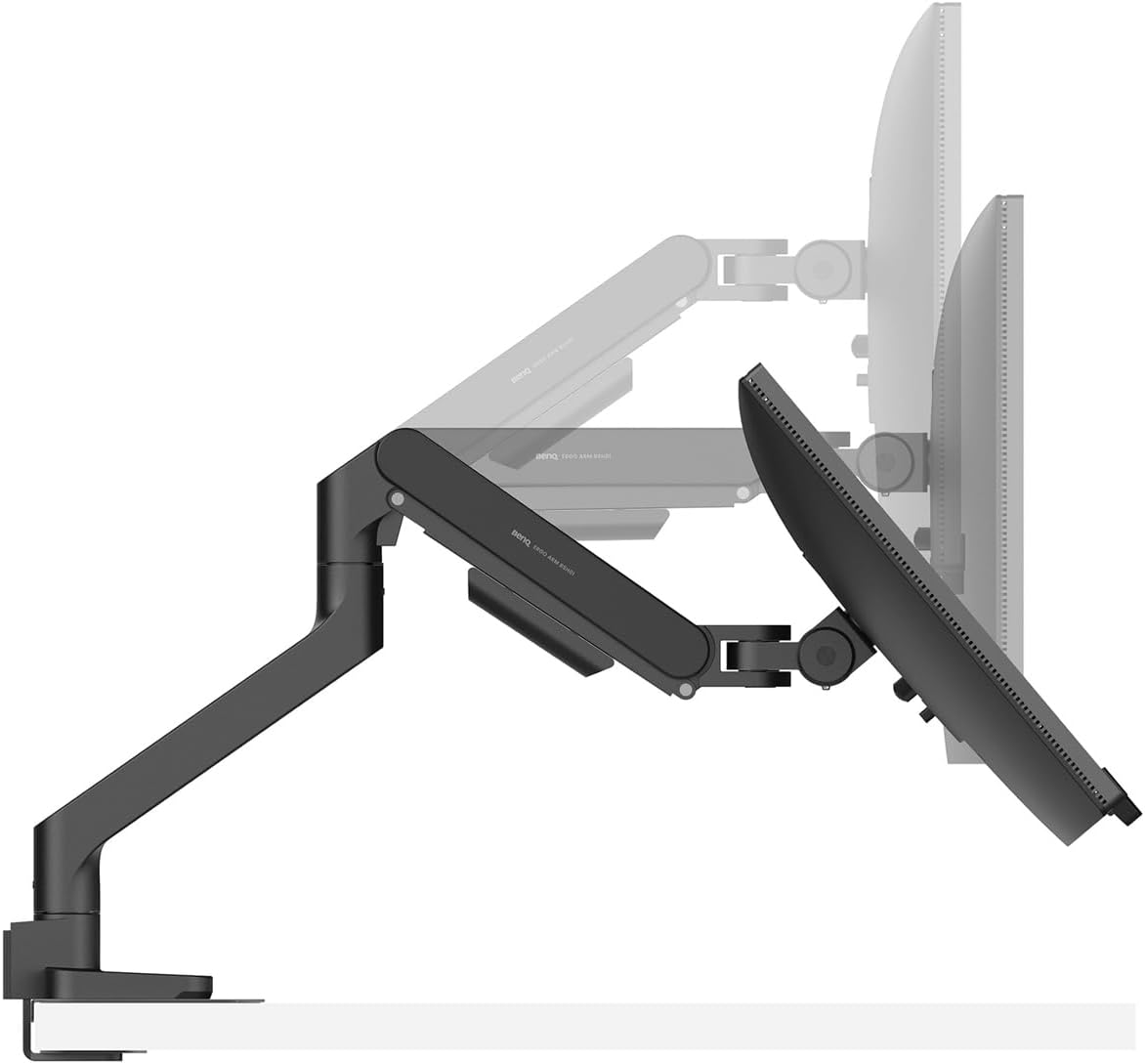 BenQ BSH01 Ergo Monitor Arm -Gas Spring Monitor Stand for Up to 45'' & 44lbs Screens  Heavy Duty  Quick Installation  No Sagging  Top Clamp and Grommet Base  Reinforcement Plate  VESA 75x75 &100x100mm