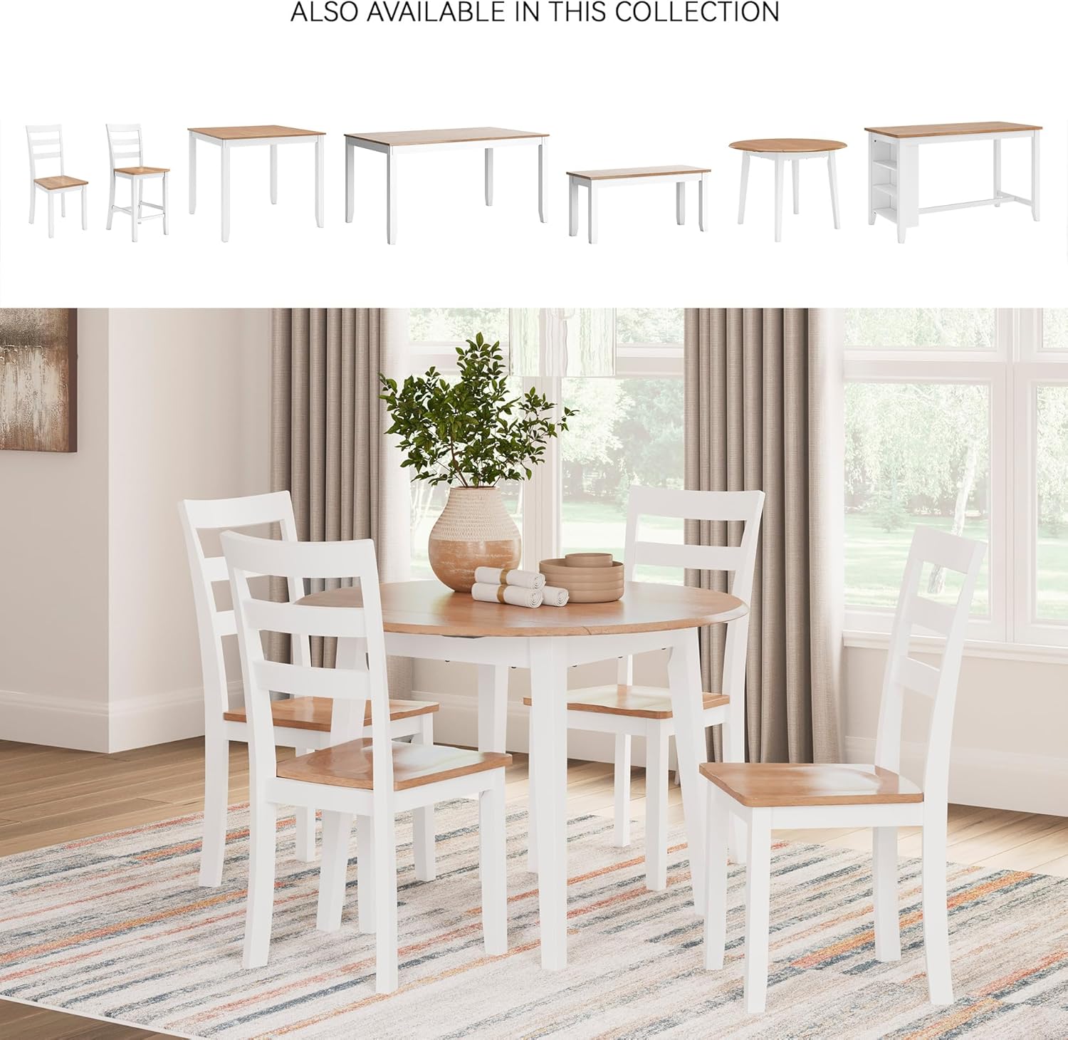 Signature Design by Ashley Gesthaven Casual Dining Drop Leaf Table, Light Brown & White