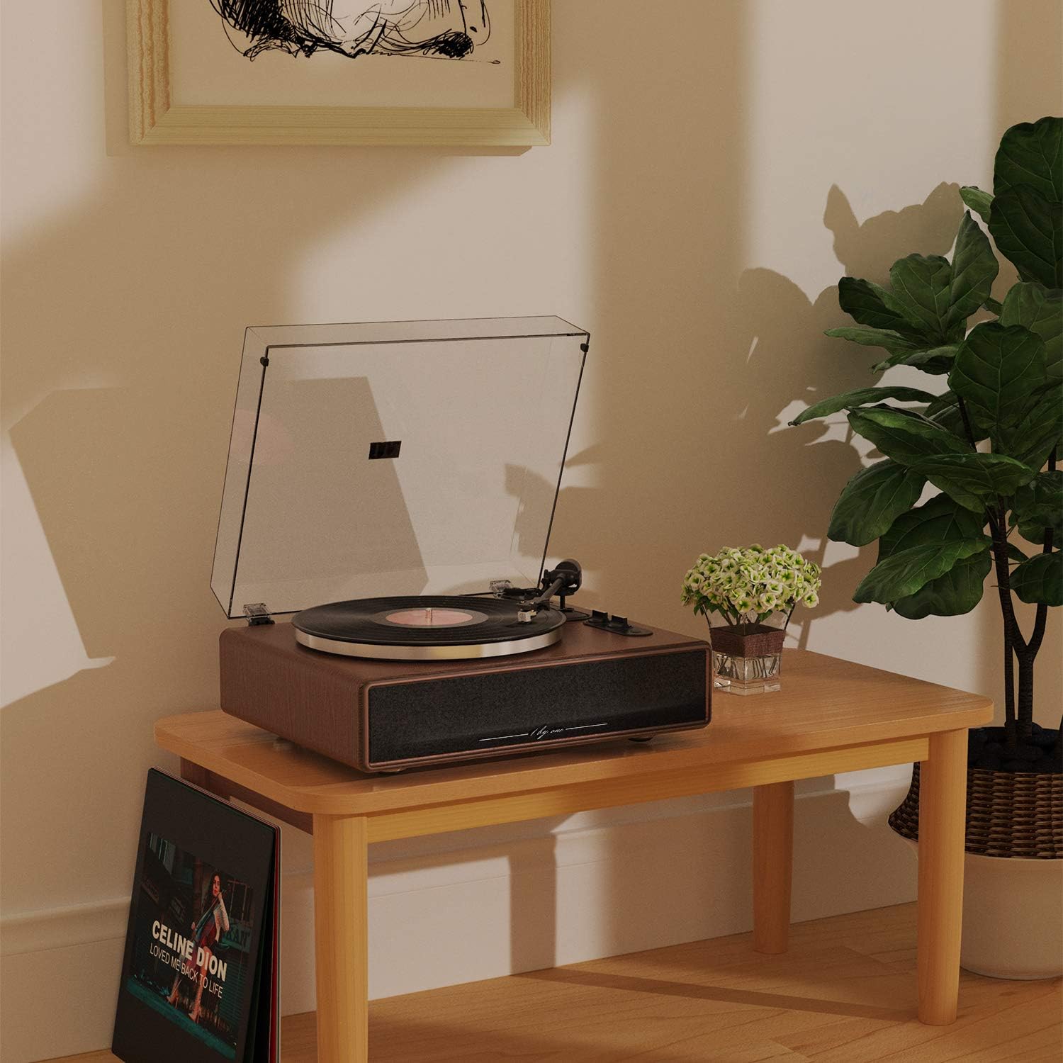 1 by ONE High Fidelity Belt Drive Turntable with Built-in Speakers  Vinyl Record Player with Magnetic Cartridge  Wireless Playback and Aux-in Functionality  Auto Off