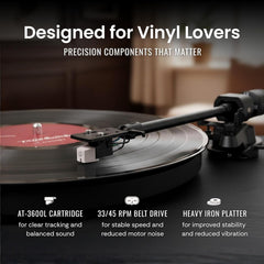 Hi-Fi Record Player with Speakers | Premium Vinyl Turntable with Bluetooth Capability | Built-in 4-Speaker Stereo System for Music Fans  Black Veneer + Black Trim