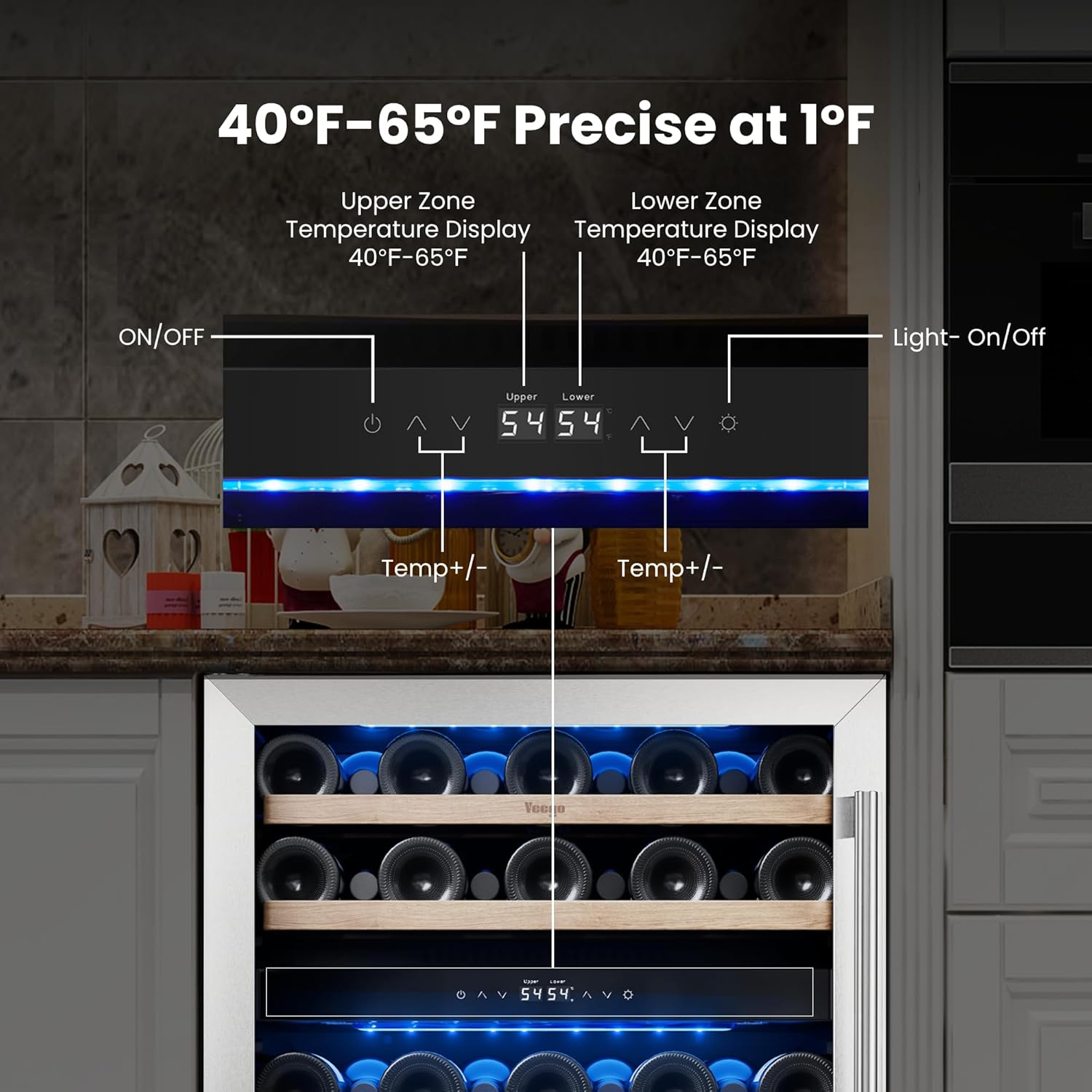 Yeego 24 Inch Wine Fridge Cooler - 52 Bottles Dual Zone Wine Cooler with Glass Door, 40-65℉ Built-In or Freestanding Refrigerator, Under Counter Wine Fridge for Kitchen Bar Office (Left-Hinged)
