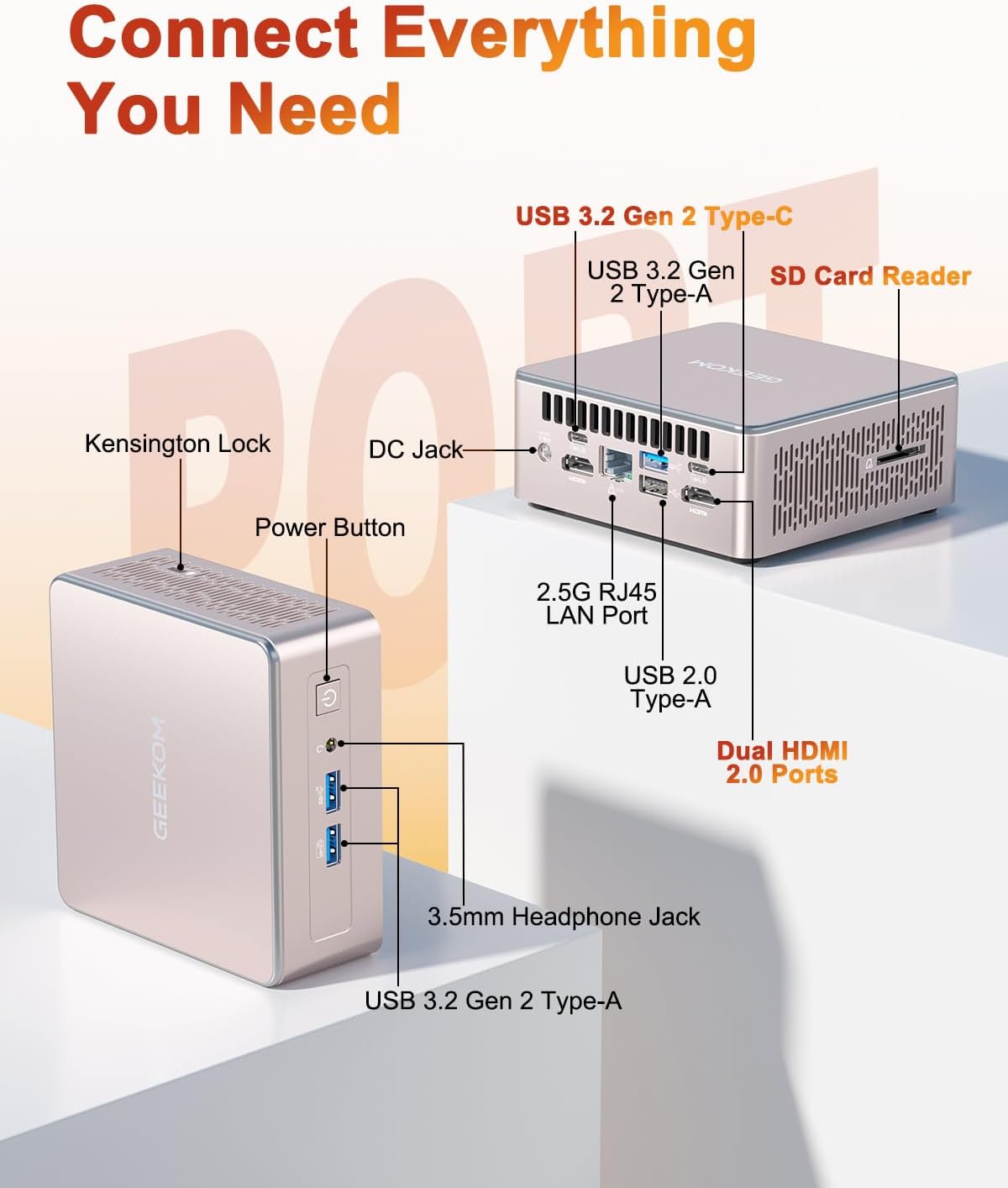GEEKOM A5 Mini PC 2026 with AMD Ryzen 7 5825U  16GB DDR4(Not LPDDR)  512GB NVMe SSD  2.5" SATA HDD  Radeon Vega 8 Graphics  Windows 11 Pro  8K Quad Display  Dual HDMI  6XUSB  SD 4.0 Slot