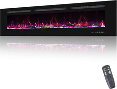 72inch Electric Fireplace in Wall Recessed and Wall Mounted Fireplace Electric, 13 Flame Colors, Realistic Logs & Crystals Fuel Bed, Adjustable Temperature and Timer, 750W/1500W, Black