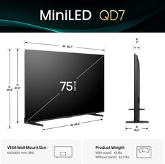 Hisense 75" QD7 Mini-LED 4K Smart Fire TV - QLED  144Hz  HDR10+  Dolby Vision/Atmos  Game Mode Pro  Alexa Built-in (75QD7QF)