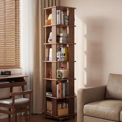 Solid Wood Rotating Bookshelf, 6-Tier Rolling Bookcase，360 Degree Revolving Bookshelf，Spinning Bookshelf Tower for Small Spaces, Bedroom，Office，Living Room，Classroom (Walnut)