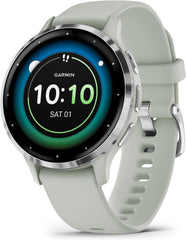 Garmin Venu 3S Running GPS Smartwatch with AMOLED Display  Advanced Health  Fitness Features  Up to 14 Day Battery Life with Signature Power Bundle | Silver with Sage Gray Silicone Band