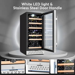 Tylza Mini Fridge 15 Inch Wine Cooler Under Counter, 30 Bottles Dual Zone Wine Fridge with Safty Lock, Wine Refrigerator Freestanding, Built-in Wine Cellars