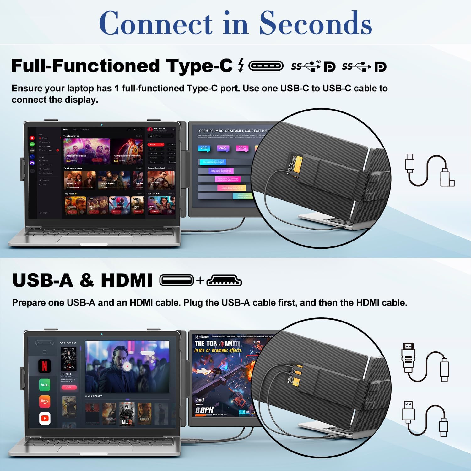 Teamgee 14 Inch Laptop Screen Extender  1080P FHD Laptop Monitor Extender  Portable Monitor for Laptops 13-17.3" with USB-C/HDMI Port  Plug & Play for Windows/Mac/Android/Switch/PS5